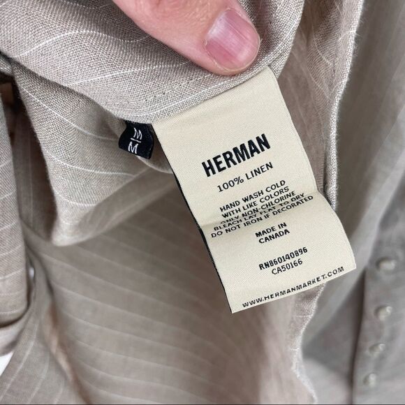 NWOT HERMAN Market Homme Natural Linen Pinstriped Snap Button Up Shirt Size M - Picture 7 of 7